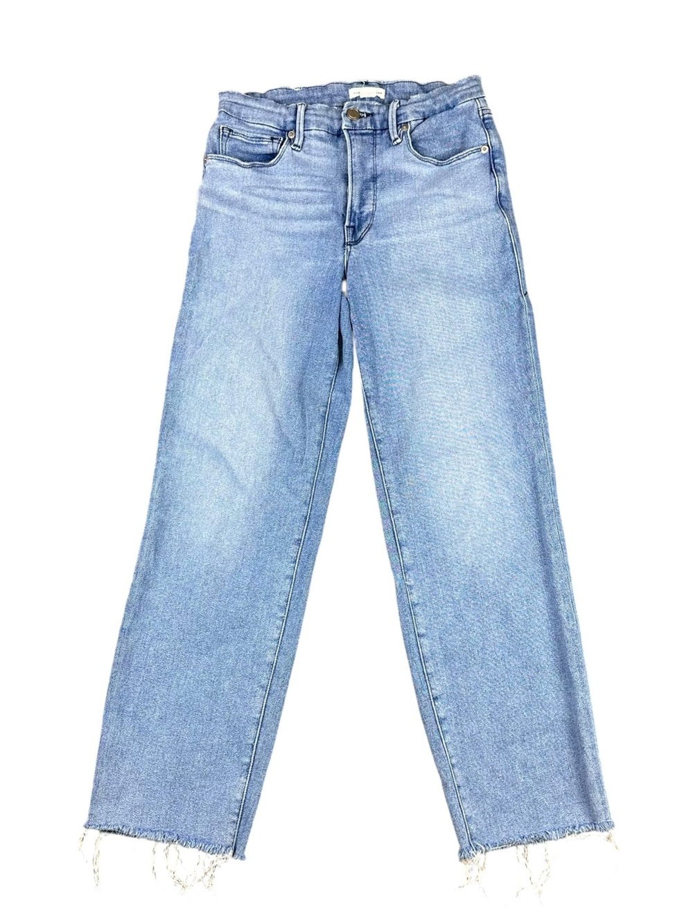 Good American Size 4/27 Good Legs Straight Ankle Raw Hem Blue Denim Jeans